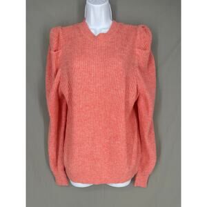 Loft Sweater Women Large Orange Puff Sleeve Wool Blend Cozy Pullover Long Sleeve